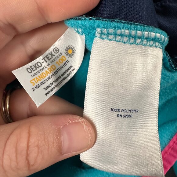 Lands End Girls XL 14-16 Fleece Pullover Colorblock Snap Neck Turquoise Pink Nav - Picture 7 of 10